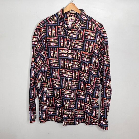 Vintage Barn Fly Button Down Shirt with Canoe Print- Men's Size Medium - Picture 1 of 4